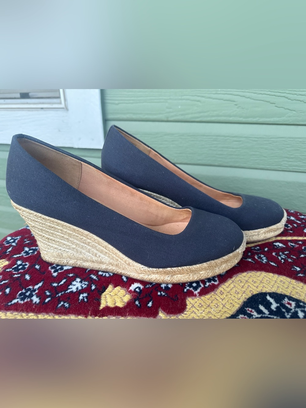 J. Crew Navy Espadrille Wedge Pumps with Natural Jute Platform